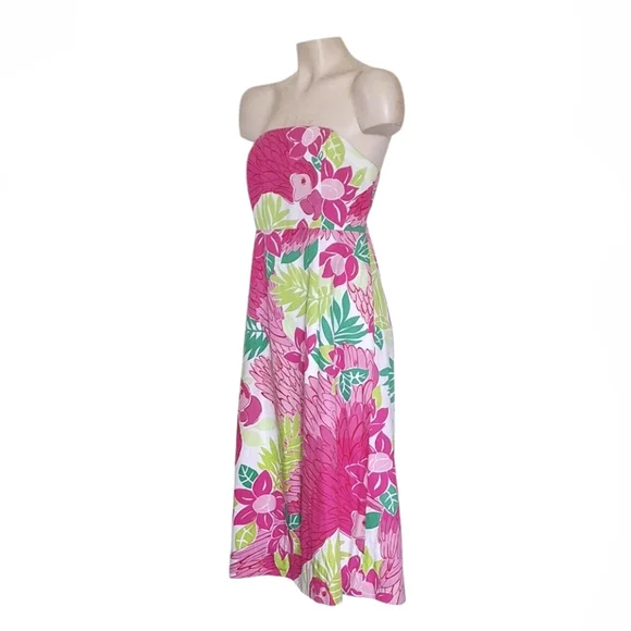 Vintage Lilly Pulitzer Parrot Port Of Caw Strapless Fit And Flare Back Tie 6 - Picture 3 of 10